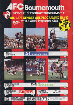 AFC Bournemouth v Tranmere Rovers Match Programme 1990-10-30